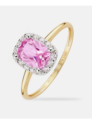 Diamant L'éternel Ring, mit synth. Saphir, 375 Gelbgold