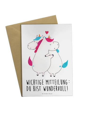Mr. & Mrs. Panda Glückwunschkarte Einhorn Mitteilung mit Spruch in Weiß