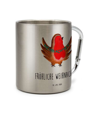 Mr. & Mrs. Panda Tasse Rotkehlchen Weihnachten mit Spruch in Silber