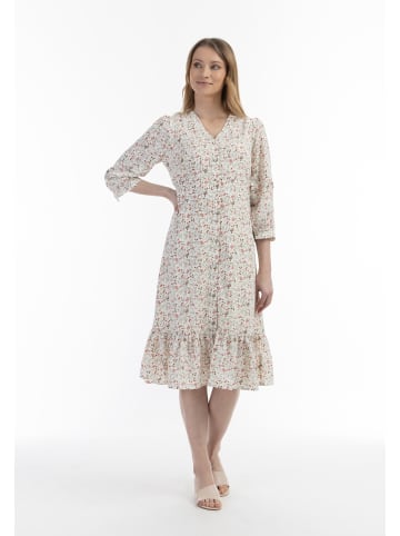 Usha Damen Midikleid Mit Blumenprint in Wollweiss Mehrfarbig