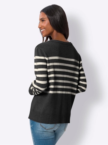 Heine Strickjacke in schwarz-ecru-geringelt