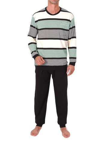 NORMANN Langarm Schlafanzug Pyjama Bündchen Streifen in grün