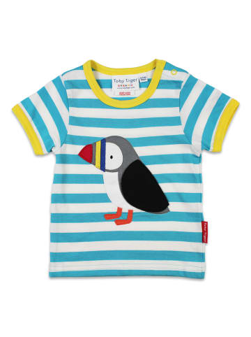 Toby Tiger T-Shirt mit Papageientaucher Applikation in blau