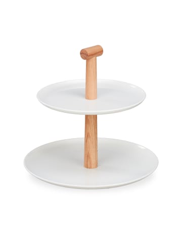 relaxdays Etagere in Weiß/ Natur - (H)24 x Ø 25 cm