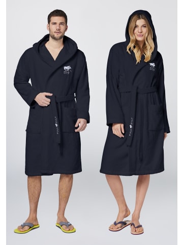 Polo Sylt Bademantel mit Logos, Gürtel und aufgesetzten Taschen in Blau