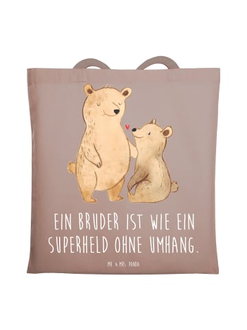 Mr. & Mrs. Panda Tragetasche Bruder Superheld mit Spruch in Braun Pastell