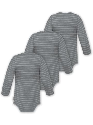 Normani Outdoor Sports 3er Pack Baby Merino Body Langarm Auckland in Grau gestreift