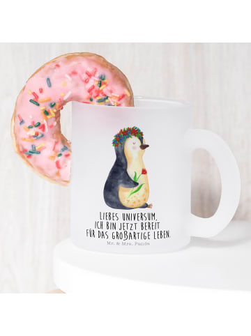 Mr. & Mrs. Panda Glasbecher Pinguin Blumen mit Spruch in Transparent