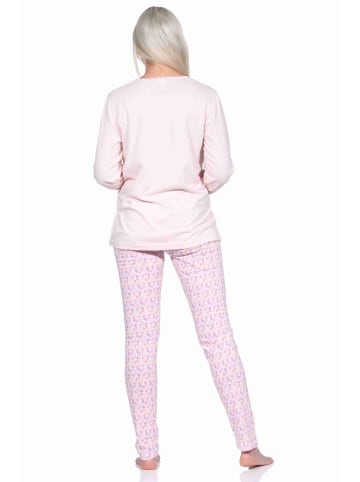 NORMANN langarm Schlafanzug Pyjama allover Druck - 71365 in rosa