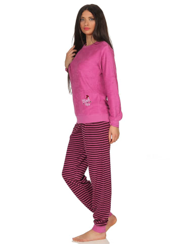 NORMANN Frottee Pyjama Bündchen Hose gestreift Top Sterne Mond Stickerei in pink