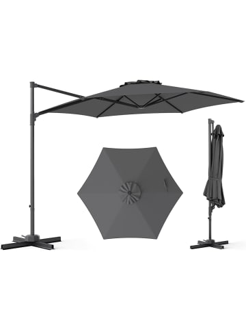 COSTWAY Sonnenschirm 300 x 300 cm mit Kurbel in Anthrazit