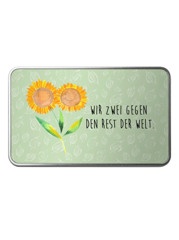 Mr. & Mrs. Panda Kiste Blume Sonnenblume mit Spruch in Blattgrün