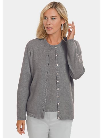GOLDNER Kurzgröße:  Kaschmirstrickjacke mit Rundhalsausschnitt Kaschmirstrickjacke mit Rundhals in grau / melange