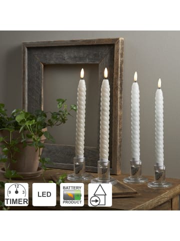 STAR Trading LED Stabkerze Flamme Swirl 4er Set aus Wachs, braun in Braun,Grau