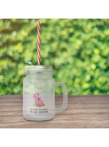 Mr. & Mrs. Panda Trinkglas Mason Jar Schwein Glück mit Spruch in Transparent