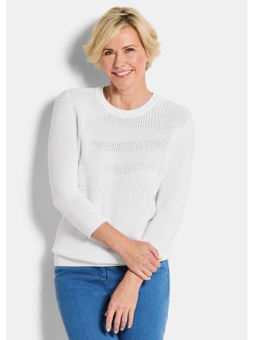 GOLDNER Kurzgröße:  Baumwollpullover mit Struktur in cremeweiß
