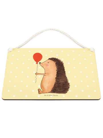 Mr. & Mrs. Panda Holzschild Igel Luftballon ohne Spruch in Gelb Pastell