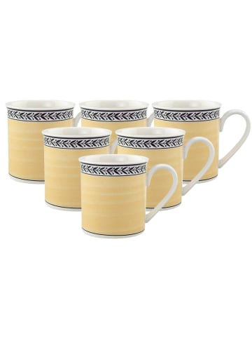 Villeroy & Boch 6er Set Kaffeebecher Audun Fleur 300 ml weiß-grau-gelb in weiß-grau-gelb