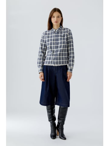 Oui Karierte Hemdbluse aus Baumwolle in White Blue