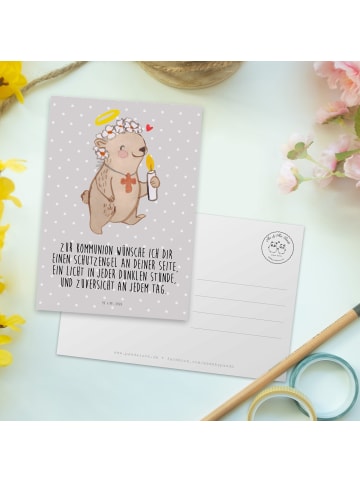 Mr. & Mrs. Panda Postkarte Bär Kommunion  mit Spruch in Grau Pastell