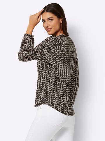 Sieh an! Schlupf-Bluse in schwarz-camel-bedruckt