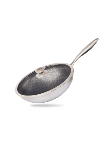Reishunger Premium Wok Edelstahl mit Wabenmuster - 28 cm