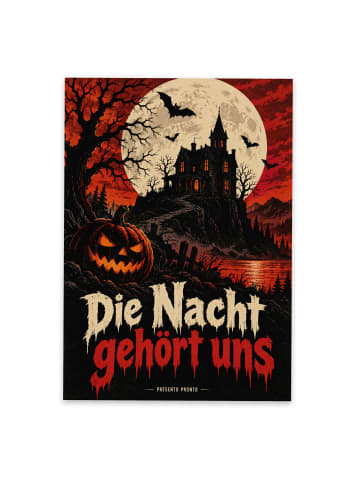Mr. & Mrs. Panda Postkarte Halloween-Horror Szene Retro Design m... in Weiß