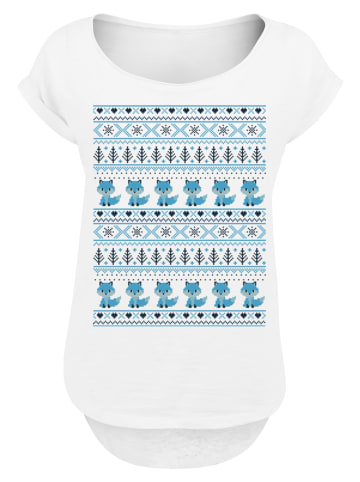 F4NT4STIC Long Cut T-Shirt Christmas Fuchs Weihnachten Muster in weiß