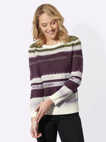 Sieh an! Rundhals-Pullover in aubergine-oliv-gemustert
