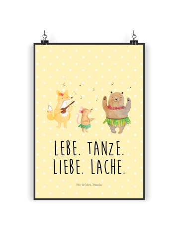 Mr. & Mrs. Panda Poster Waldtiere Aloha mit Spruch in Gelb Pastell