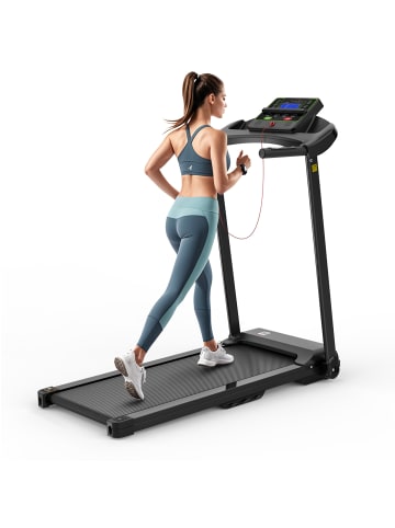 ABRIHOME Laufband in Schwarz 12 km/h mit LED Display APP Tablet Halter für Zuhause