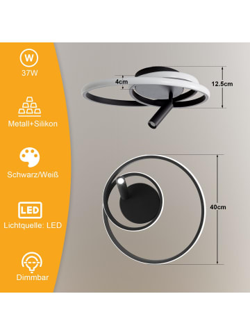 ZMH Deckenleuchte LED in schwarz rund mit 1-flammige Spot dimmbar L 40cm