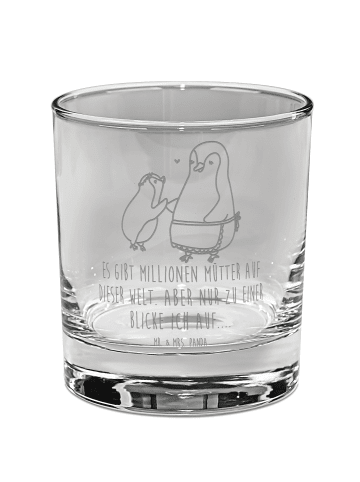 Mr. & Mrs. Panda Whiskey Glas Pinguin mit Kind mit Spruch in Transparent