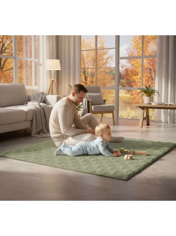 SanoSoft Krabbeldecke Soft-Cord rutsch- & wasserfest Khaki Grün 120x120cm