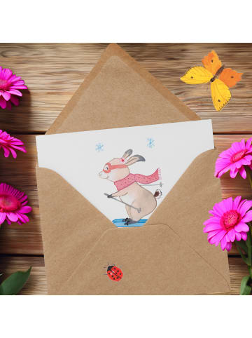 Mr. & Mrs. Panda Einladungskarte Hase Skifahren mit Spruch in Weiß