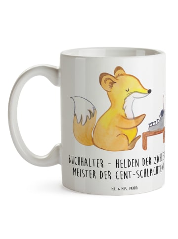 Mr. & Mrs. Panda Tasse Buchhalter Helden mit Spruch in Weiß
