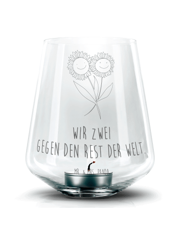 Mr. & Mrs. Panda Graviertes Windlicht Blume Sonnenblume mit Spruch in Transparent