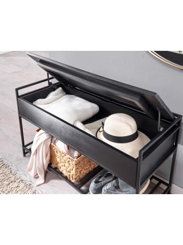 KADIMA DESIGN Sitzbank mit Stauraum 90x52x38cm Mango Massivholz/Metall Flurbank in Schwarz
