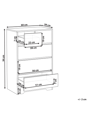 Beliani Kommode ALBERTA in Weiß - (W) 60 x (H) 94 x (L) 38 cm