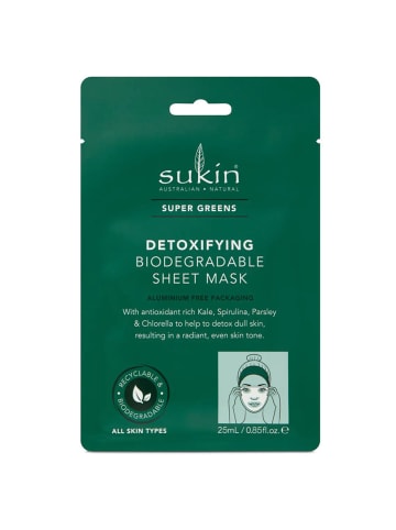 Sukin Super Greens Entgiftende Biologisch Abbaubare Tuchmaske 25 ml