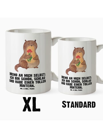 Mr. & Mrs. Panda Kaffeepott Otter Blumenstrauß mit Spruch in Weiß