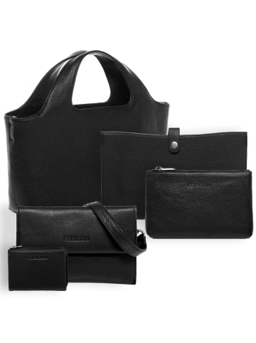 FEYNSINN Leder-Add On Handtasche echt Leder Henkel groß Laptop-Hülle schwarz in schwarz