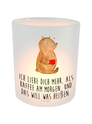 Mr. & Mrs. Panda Teelichthalter Bär Morgenkaffee mit Spruch in Transparent