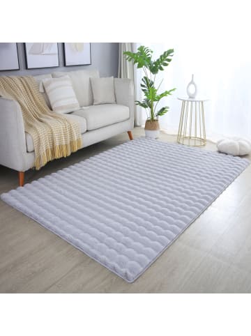 KADIMA DESIGN Teppich Waschbar Hochflor Uni Polyester Wohnzimmer in Silber