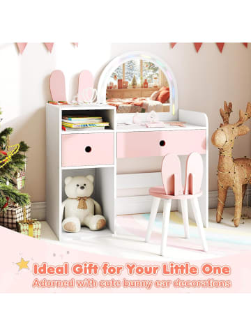 COSTWAY Kinder Schminktisch mit Beleuchtung in Weiß