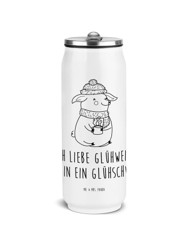 Mr. & Mrs. Panda Edelstahl Trinkflasche Schwein Glühwein mit Spruch in Weiß