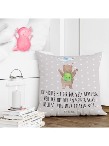 Mr. & Mrs. Panda Kopfkissen Bär Flugzeug mit Spruch in Grau Pastell