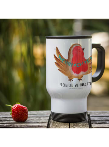 Mr. & Mrs. Panda Kaffeebecher Rotkehlchen Weihnachten mit Spruch in Weiß