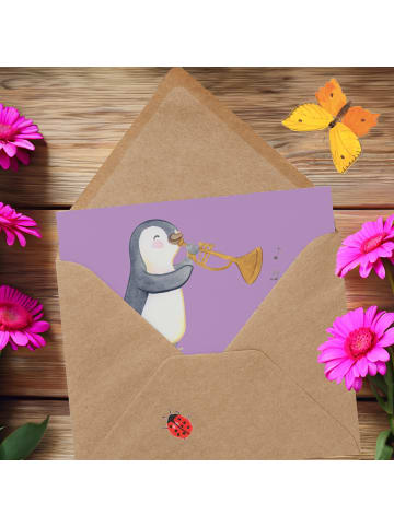 Mr. & Mrs. Panda Einladungskarte Engel Posaune mit Spruch in Lavendeltraum