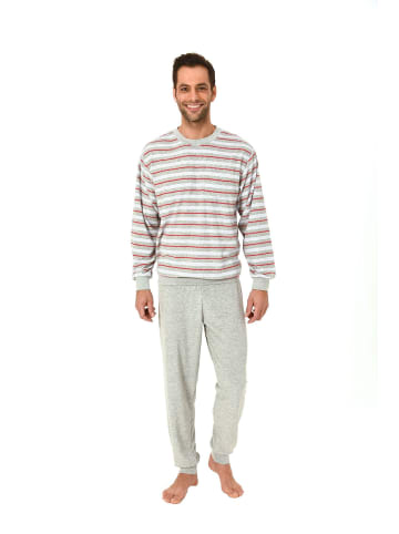 NORMANN Frottee Pyjama Schlafanzug lang Bündchen grossen n in Grau